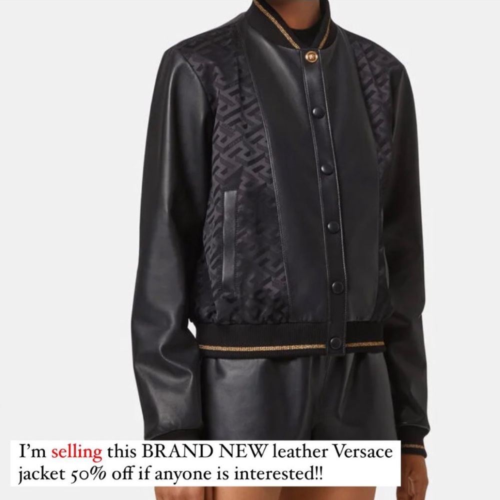 Versace Black Leather Bomber Jacket for Women